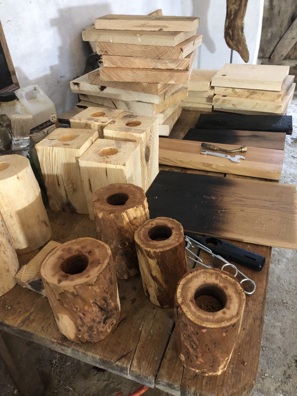 Holzzuschnitte zum Ausprobieren der Technik